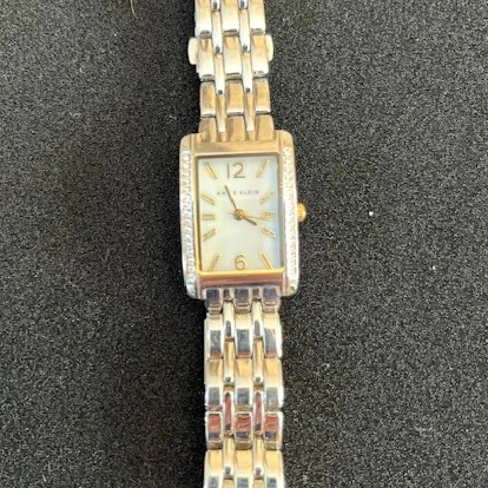 ANNE KLEIN | White Dial Crystals on each side-NEW Battery